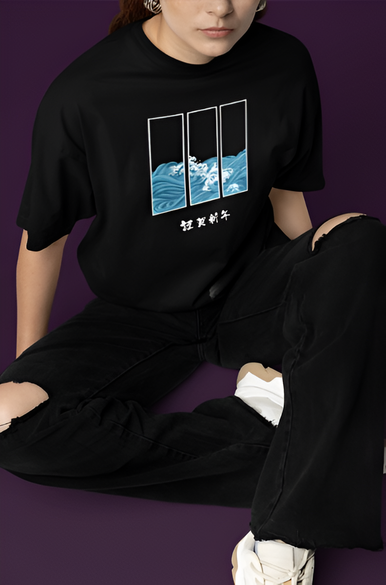 Blue And White Japanese Oversized T-shirt